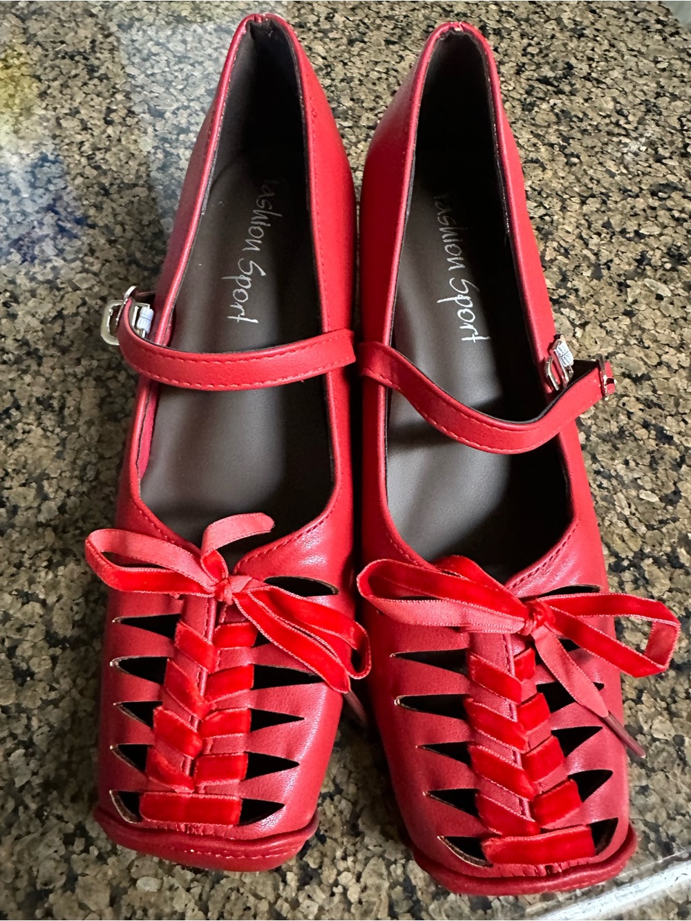 Red Mary Jane Flat Shoes for Women